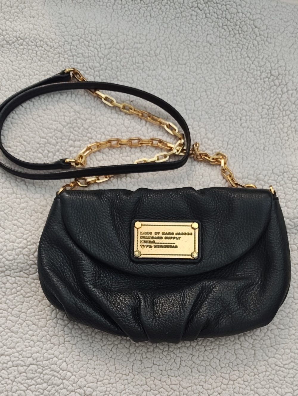 Marc By Marc Jacobs Black Pebbled Leather Crossbody with Gold Plaque